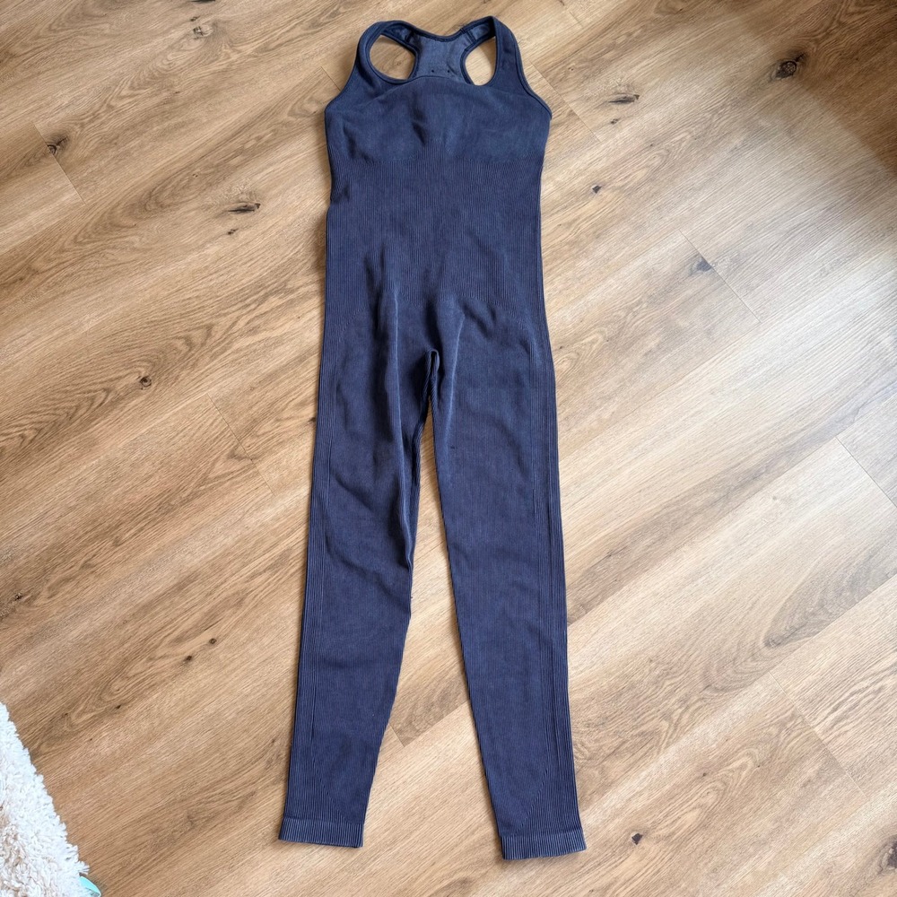 Savage X Fenty Ribbed Seamless Racerback Bodysuit Jumpsuit Blue Gray